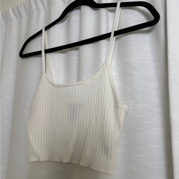 Forever 21 Cream Ribbed Knit Crop Spaghetti Strap Bralette Crop Top | Size M - Picture 5 of 10